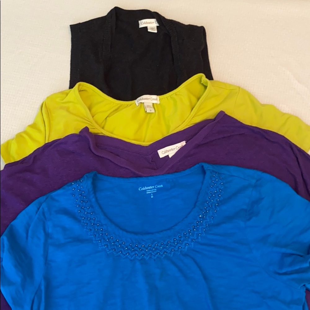 Coldwater Creek Top LOT OF 4 Womens Shirts Blue Purple Yellow Black Size 14-16
